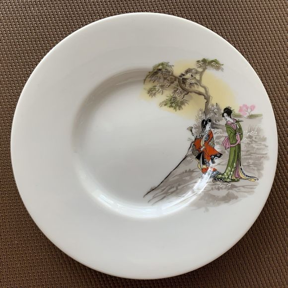 RARE Set of 4 SPAL Anthropologie Porcelain Geisha Saucer Plates Portugal Made 6" - Picture 7 of 12